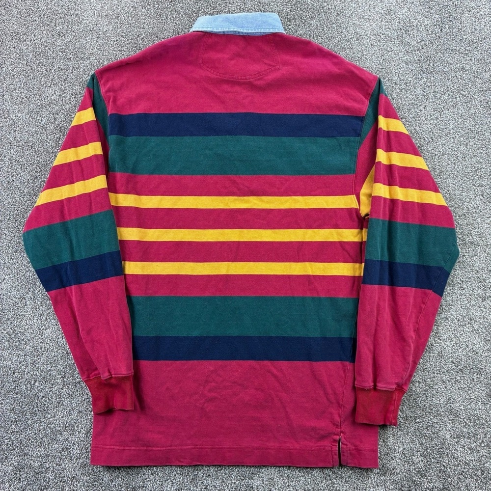 Vintage Nautica Rugby Shirt Mens XL Red Green Yellow Striped Long Sleeve Cotton - Picture 4 of 5